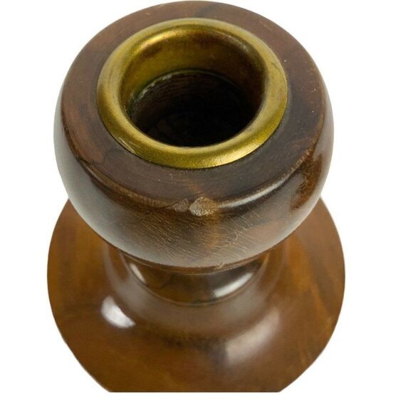 Myrtlewood Candle Holders Pair Grants Pass Oregon Hand-Turned Brass Inserts Vtg - Picture 2 of 6